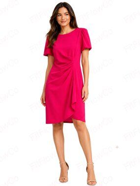 Shelby & Palmer Hot Pink Faux Wrap Puff Sleeve Cocktail Dress Size 8 NWT